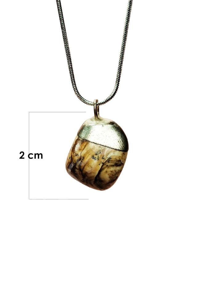 Jasper Doğal Taşı Zincirli El Yapımı Kolye Uç: 2 cm Zincir: 20 cm Kutulu