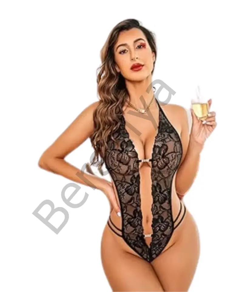 Fantezi Siyah Dantelli Zincirli Seksi Babydoll
