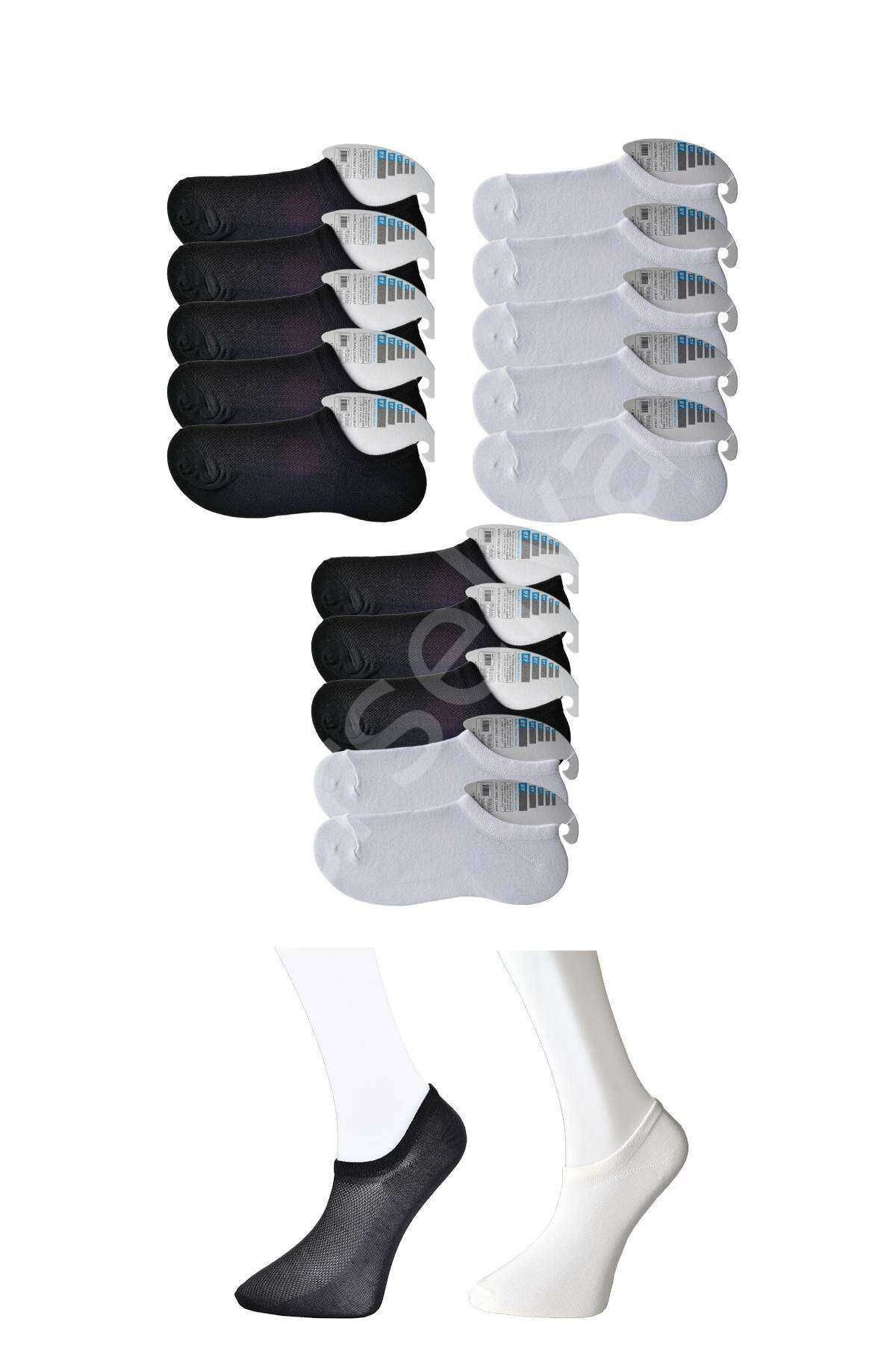 Siyah ve Beyaz Erkek Görünmez Çorap 15 çift