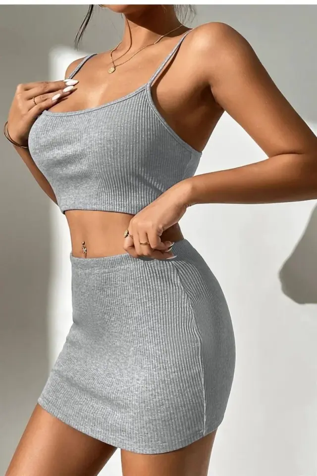 Gri Etekli Crop Takım Bn6684g