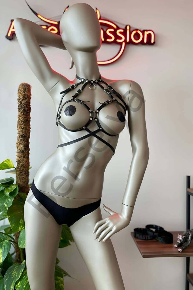 Fantezi Deri Giyim Siyah Harness - Brf330