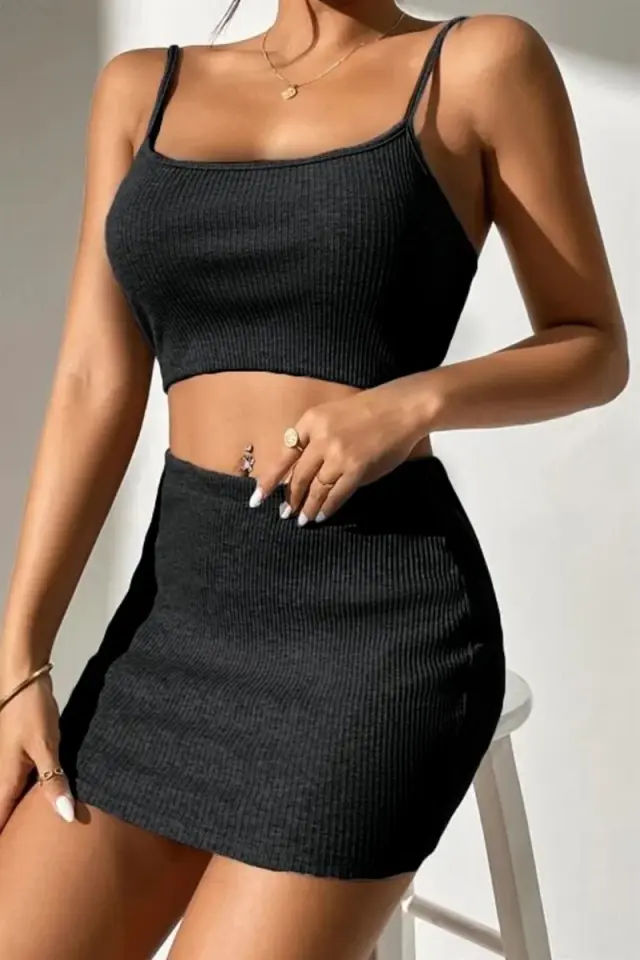 Siyah  etekli Crop Takım Bn6684s