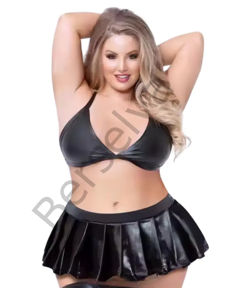 Büyük Beden Fantezi Sütyen Ve Pileli Mini Etek Takımı