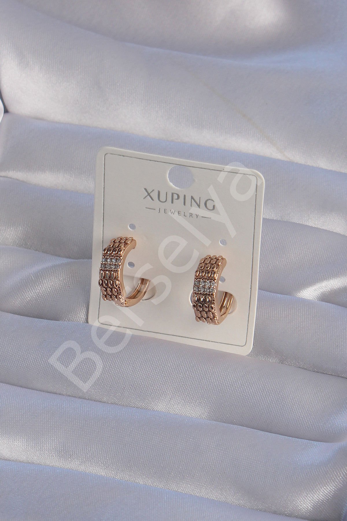 XUPİNG Rose Renk Zirkon Taşlı İşlemeli Halka Küpe