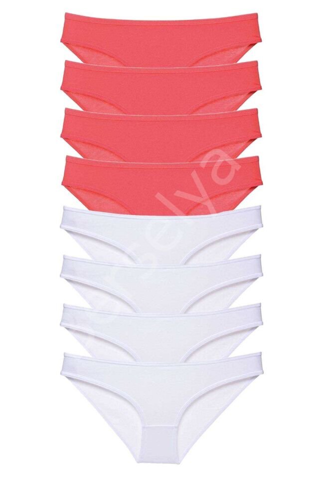 8 adet Eko Set Likralı Kadın Slip Külot Fuşya Beyaz L