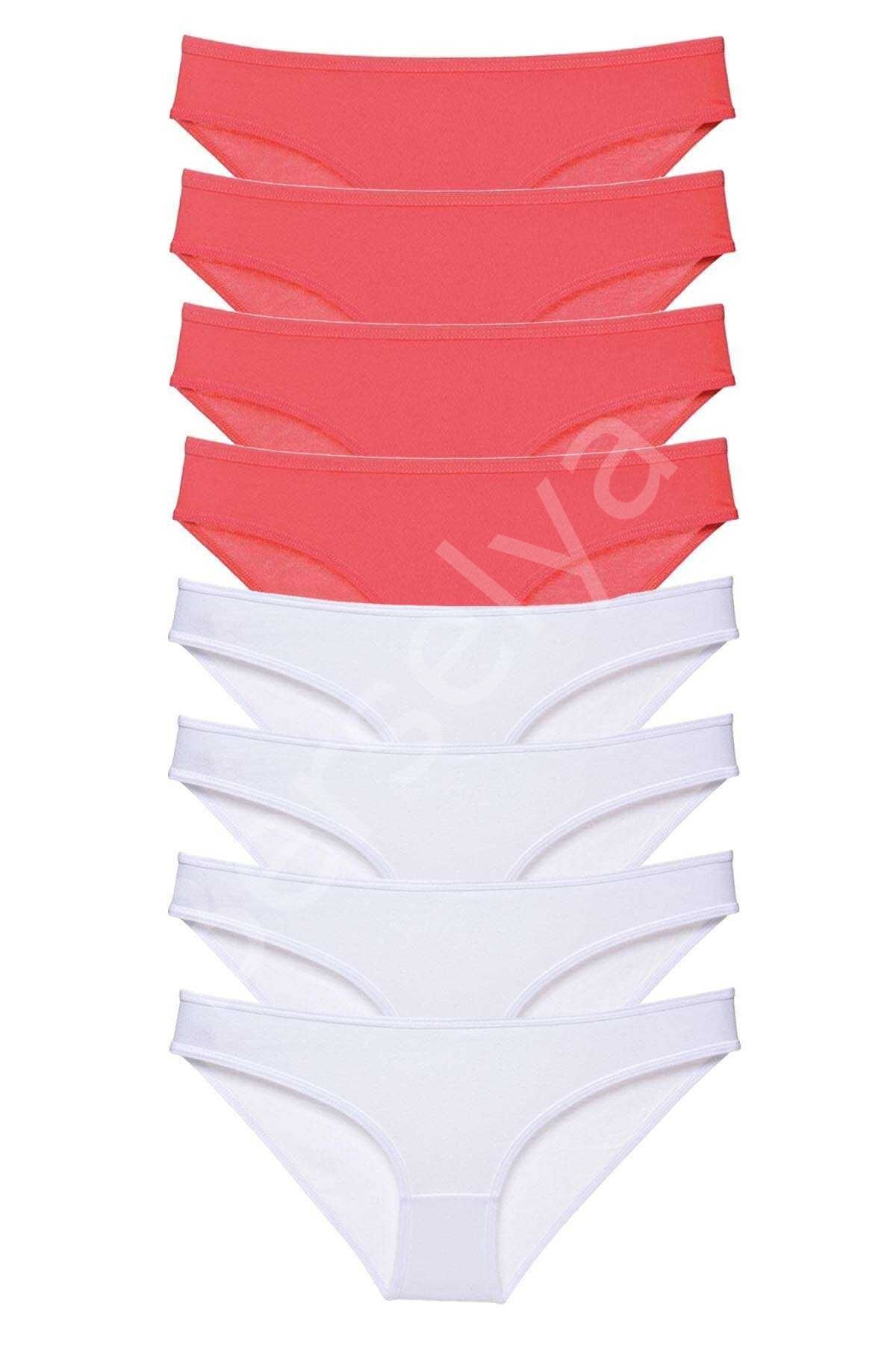 8 adet Eko Set Likralı Kadın Slip Külot Fuşya Beyaz XL