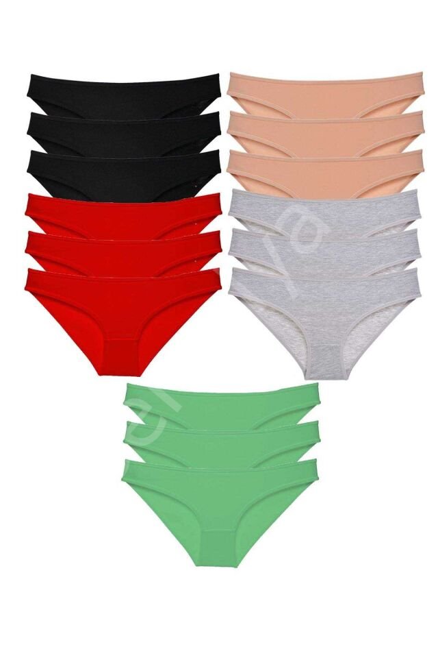 15 adet Süper Eko Set Likralı Kadın Slip Külot Siyah Kırmızı Ten Gri Yeşil XL