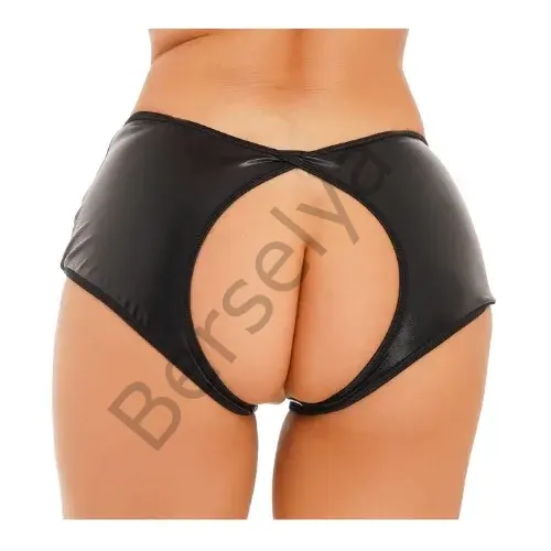 Fantezi Siyah Özel Bölgeleri Açık Parlak Külot