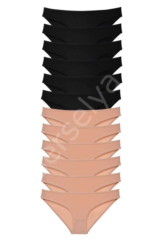 12 Adet Süper Eko Set Likralı Kadın Slip Külot Siyah Ten