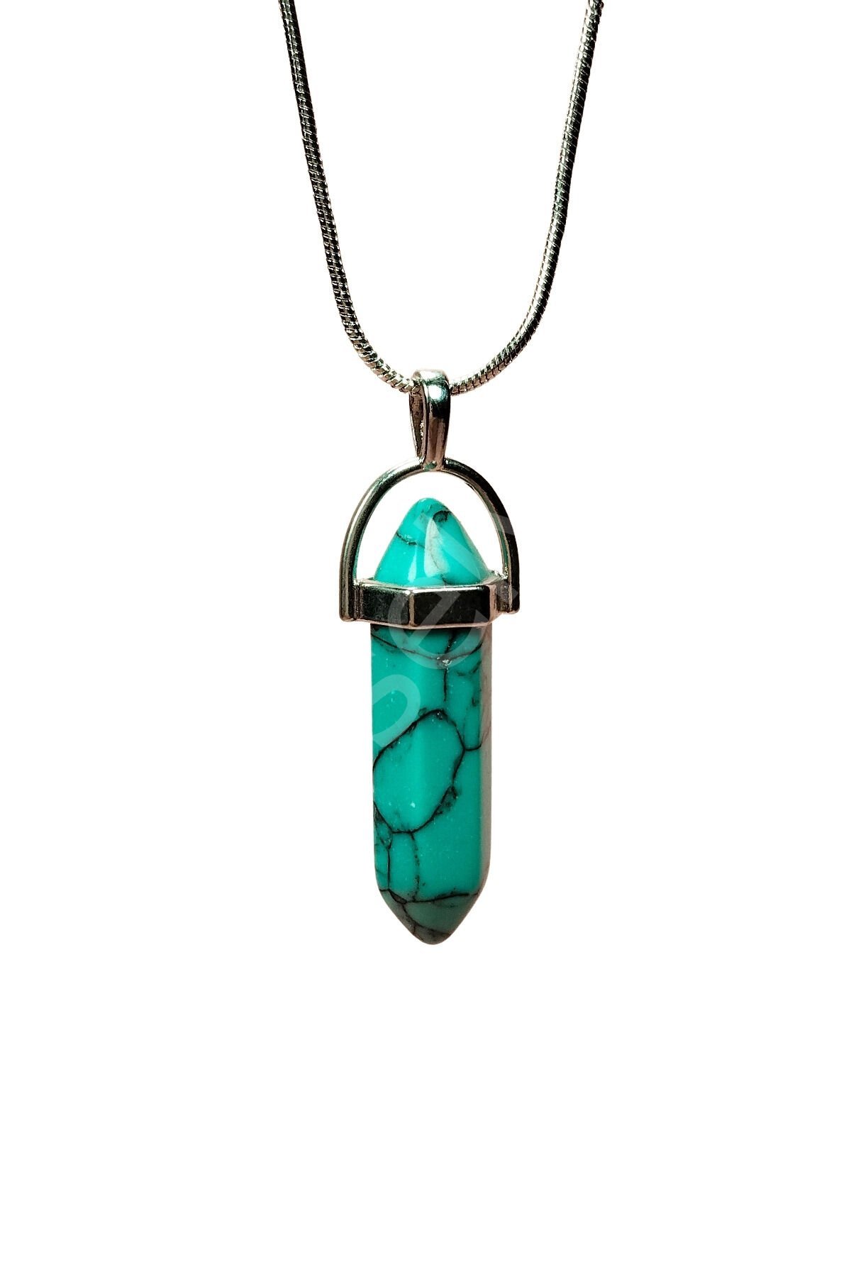 Turkuaz Doğal Taşı Zincirli El Yapımı Kolye Uç: 3 cm Zincir: 20 cm Kutulu