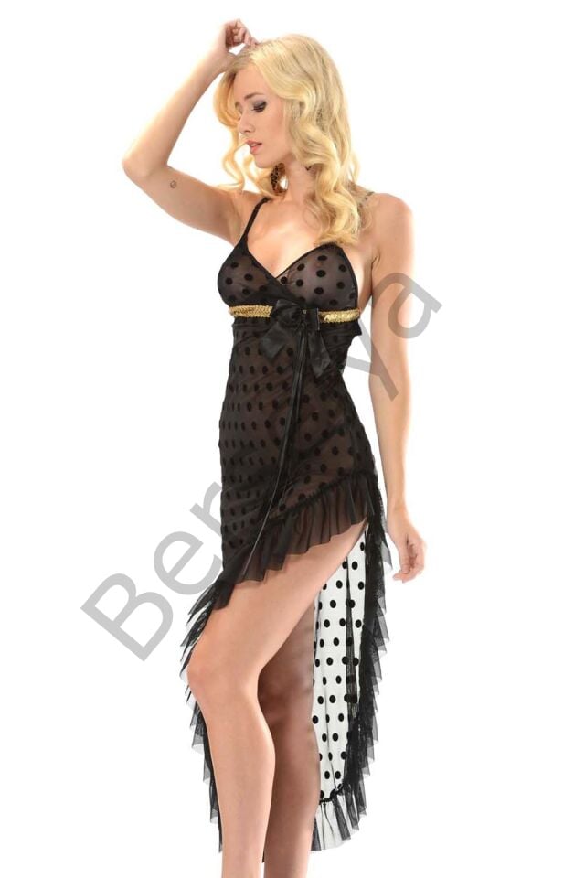 Siyah Dantelli Sabahlık & Gecelik Takım 2' Li - 1405