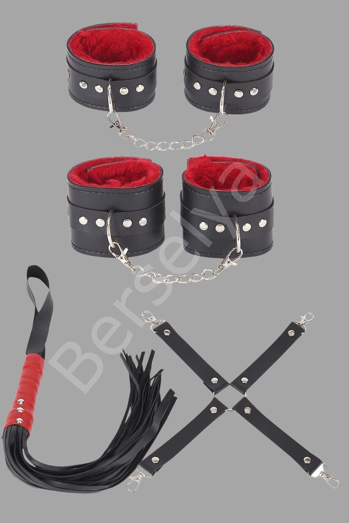 Siyah Kırmızı Harness Fantezi Aksesuar Suni Deri Set 700532
