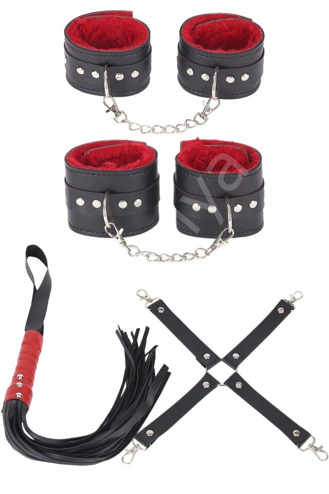 Siyah Kırmızı Harness Fantezi Aksesuar Suni Deri Set 700532
