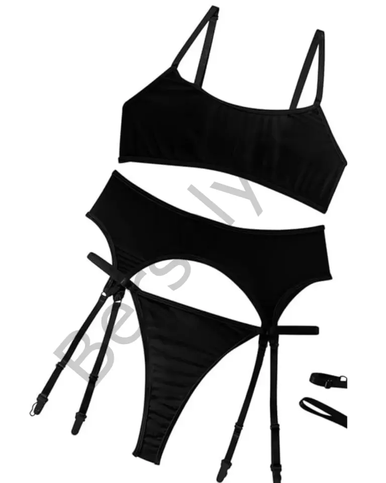 Fantezi Siyah Transparan Tül Jartiyer Takımı