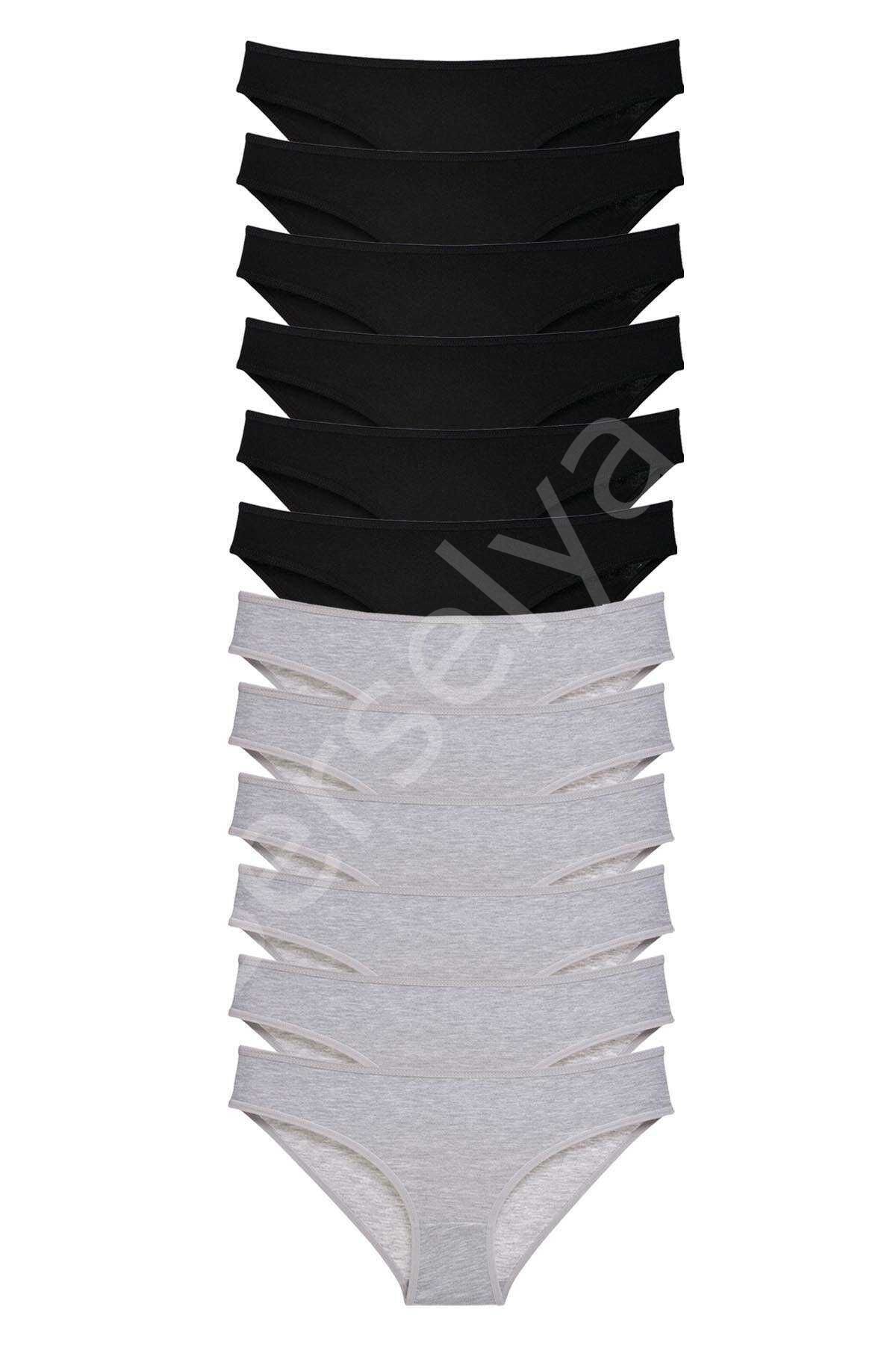 12 Adet Süper Eko Set Likralı Kadın Slip Külot Siyah Gri