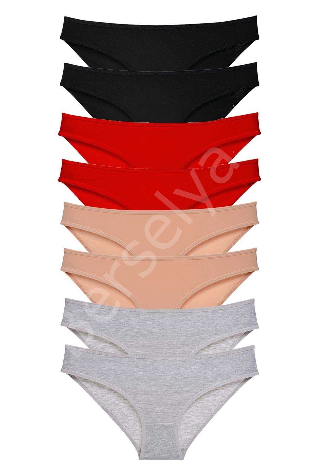 8 adet Süper Eko Set Likralı Kadın Slip Külot Siyah Kırmızı Ten Gri M