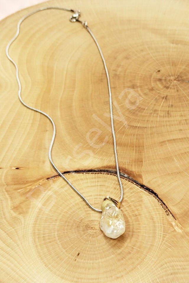 Sitrin Doğal Taşı Zincirli El Yapımı Kolye Uç: 2 cm Zincir: 20 cm Kutulu