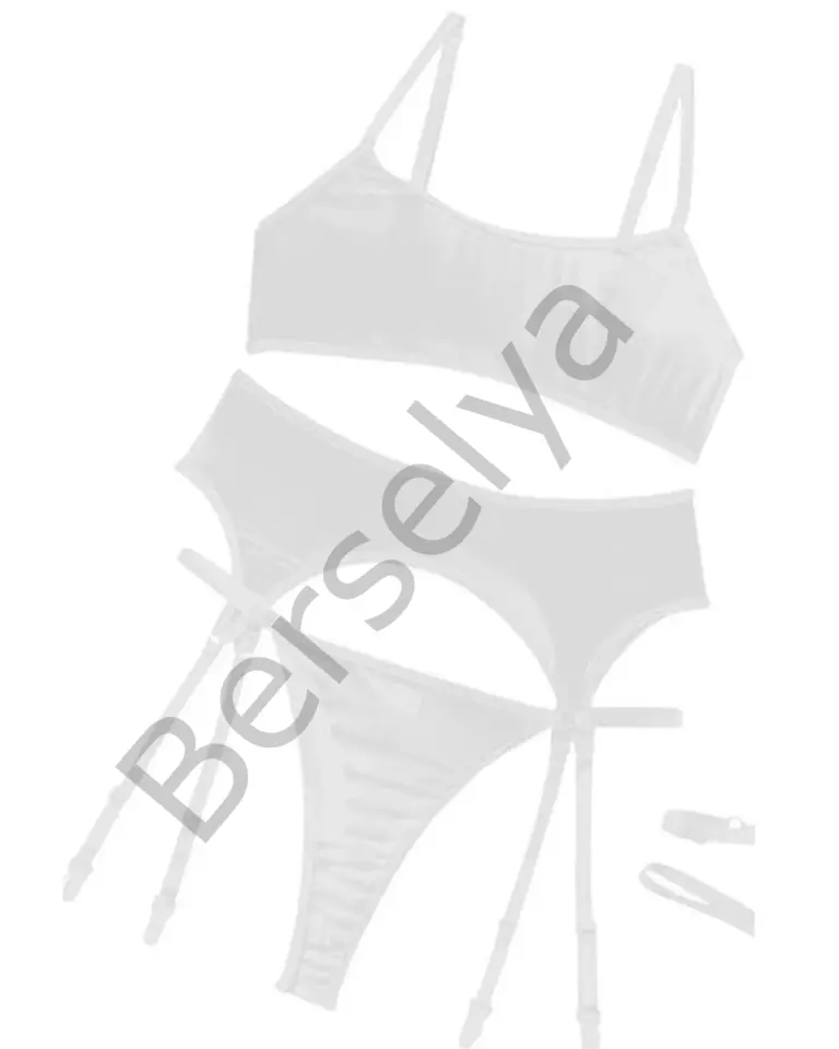 Fantezi Beyaz Transparan Tül Jartiyer Takımı