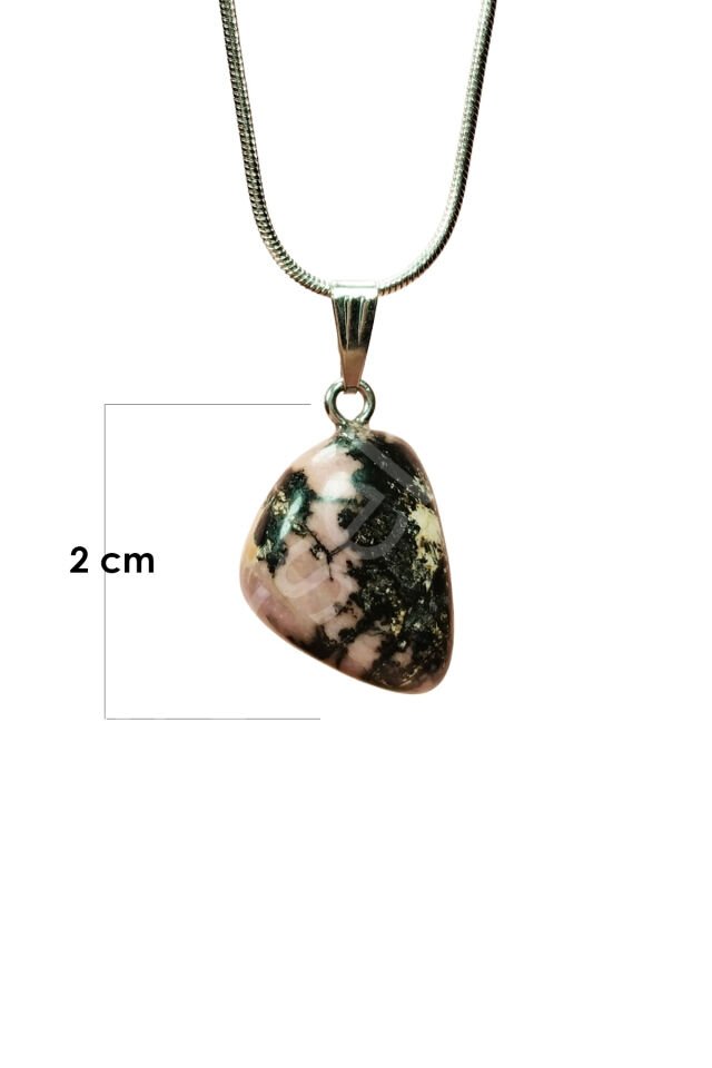 Rodonit Doğal Taşı Zincirli El Yapımı Kolye Uç: 2 cm Zincir: 20 cm Kutulu