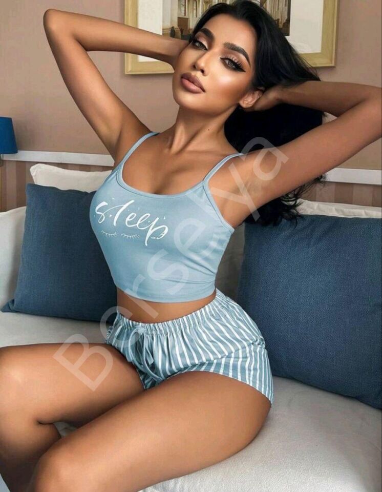 Kadın Mavi Çizgilidesenli Askılı Şortlu Pijama Takım 9001