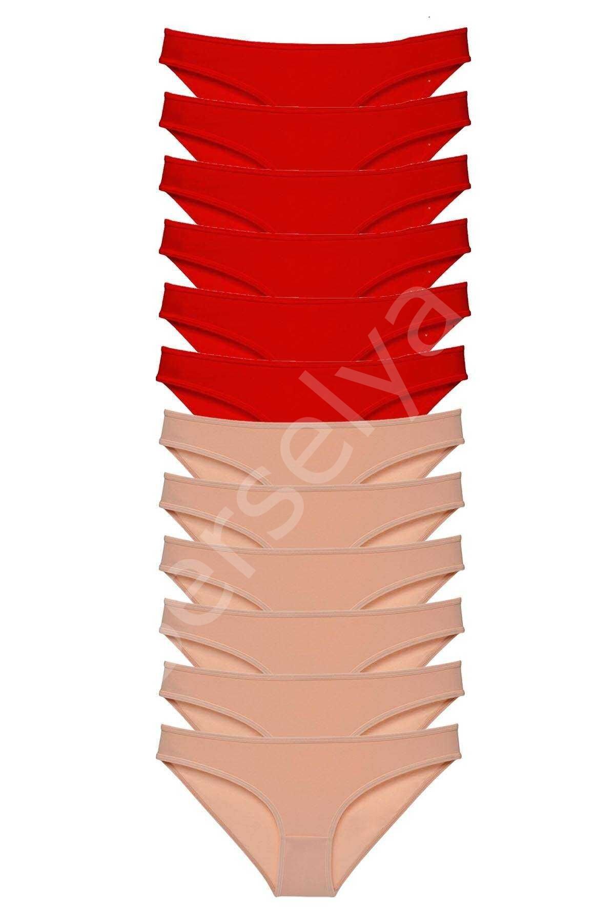 12 Adet Eko Set Likralı Kadın Slip Külot Kırmızı Ten