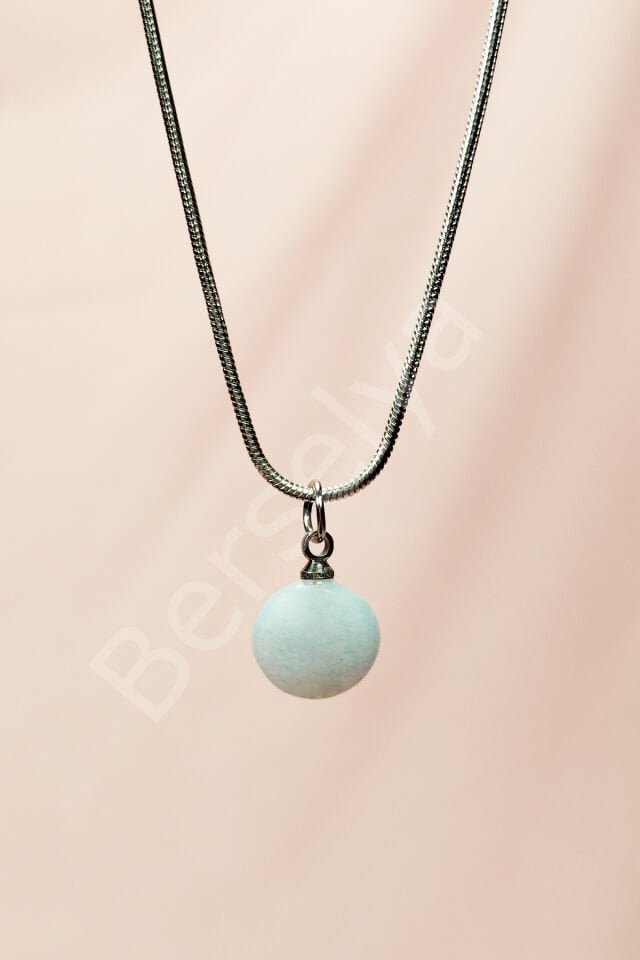 Kalsedon Doğal Taşı Zincirli El Yapımı Kolye Uç: 1,5 cm Zincir: 20 cm Kutulu