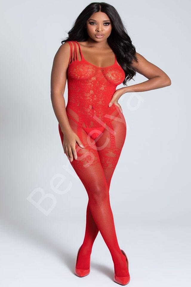 Kadın Kırmızı Jartiyer Desenli Özel Bölgesi Açık Vücut Çorabı 5046