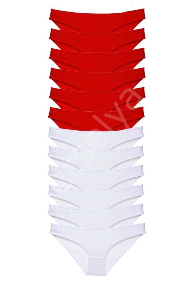 12 Adet Süper Eko Set Likralı Kadın Slip Külot Kırmızı Beyaz