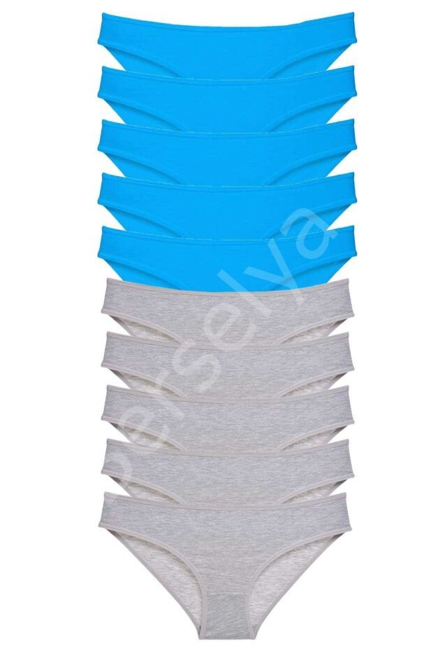 10 adet Süper Eko Set Likralı Kadın Slip Gri Mavi M