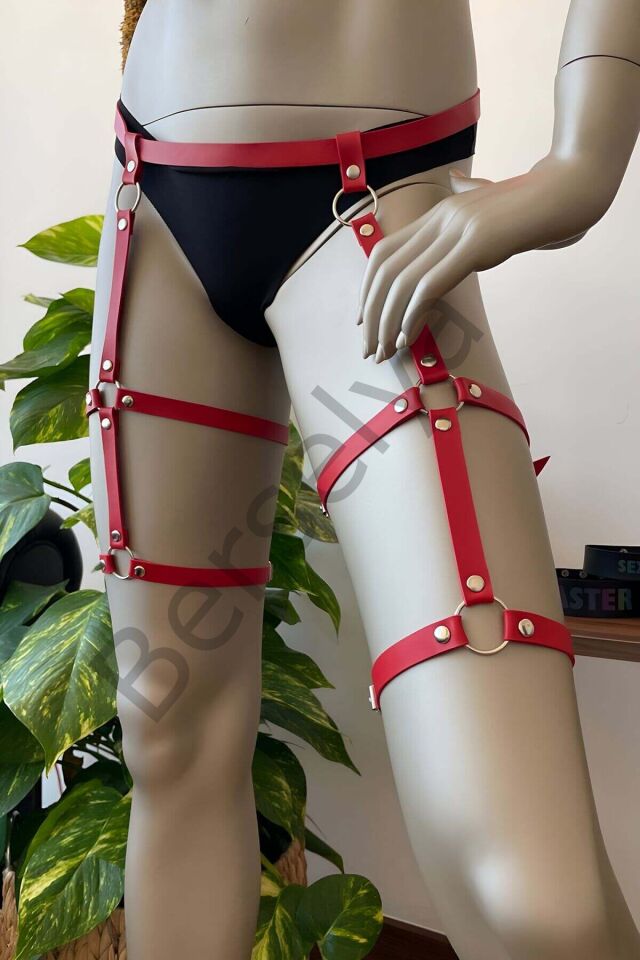 Kırmızı Deri Jartiyer Harness