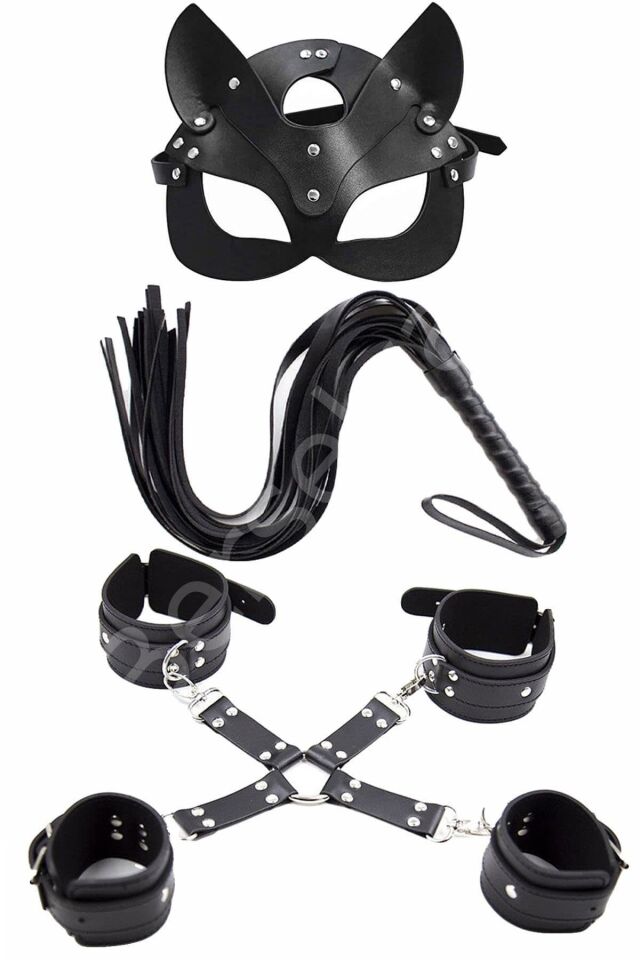 Siyah Harness Fantezi Aksesuar Suni Deri 5 Li Sexi Set H007