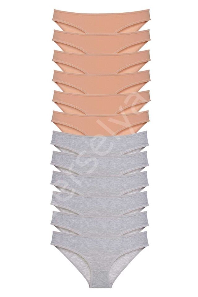 12 Adet Süper Eko Set Likralı Kadın Slip Külot Ten Gri