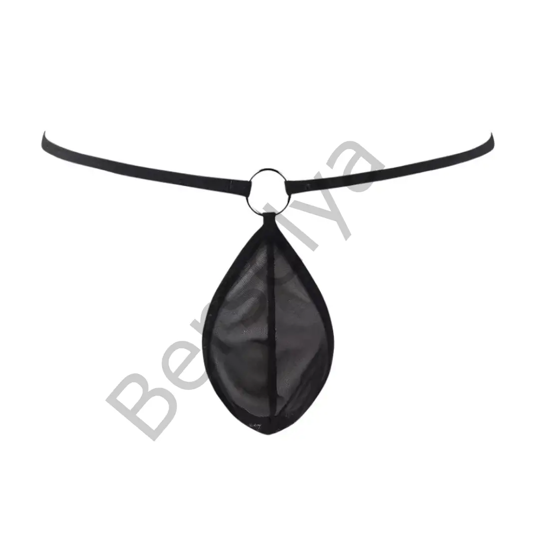 Fantezi Siyah Transparan Halkalı Tül Erkek String Seksi Erkek İç Çamaşırı