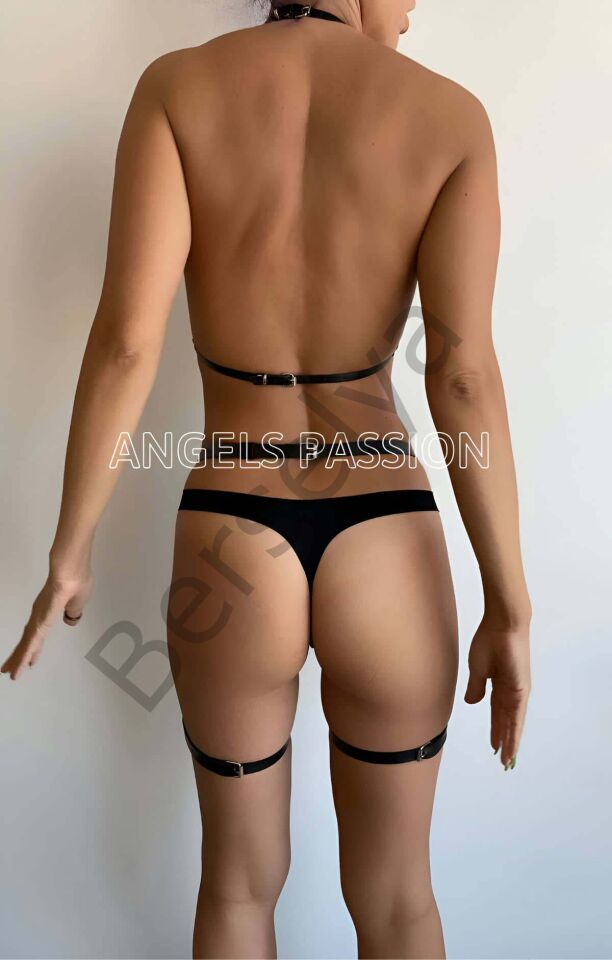 Fantezi Deri Giyim Siyah Harness Jartiyer Takım - Brf547