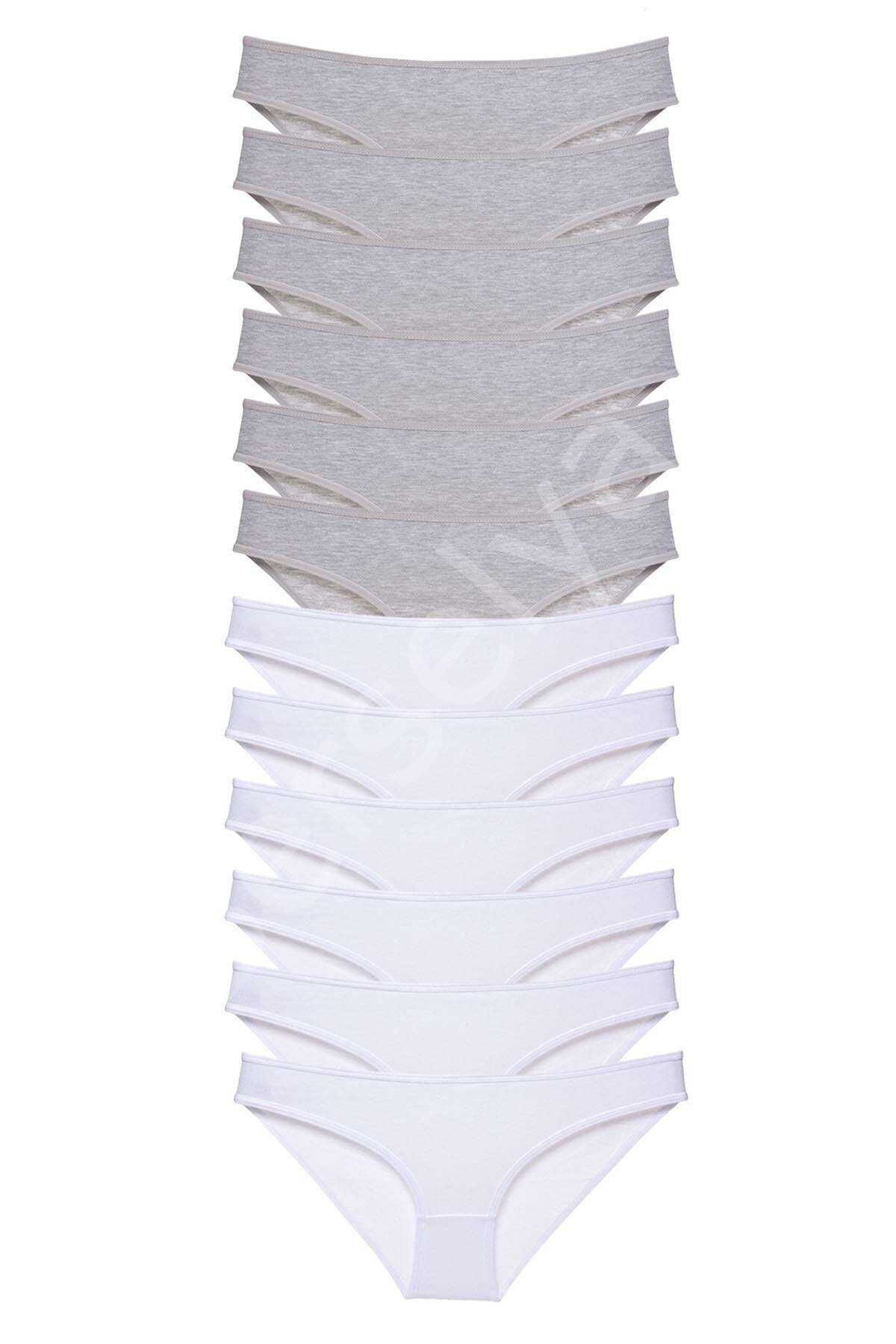 12 Adet Süper Eko Set Likralı Kadın Slip Külot Gri Beyaz