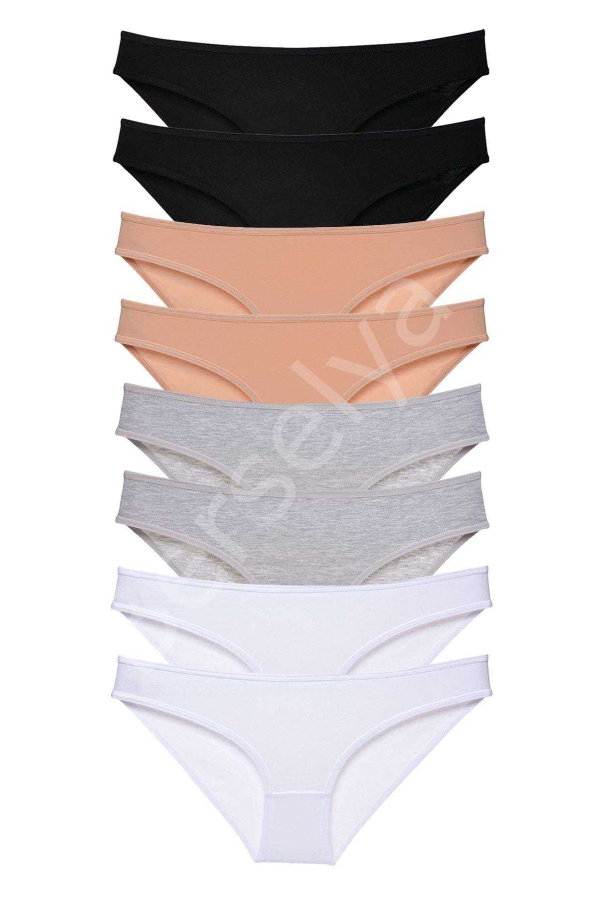 8 adet Süper Eko Set Likralı Kadın Slip Külot Siyah Ten Gri Beyaz S