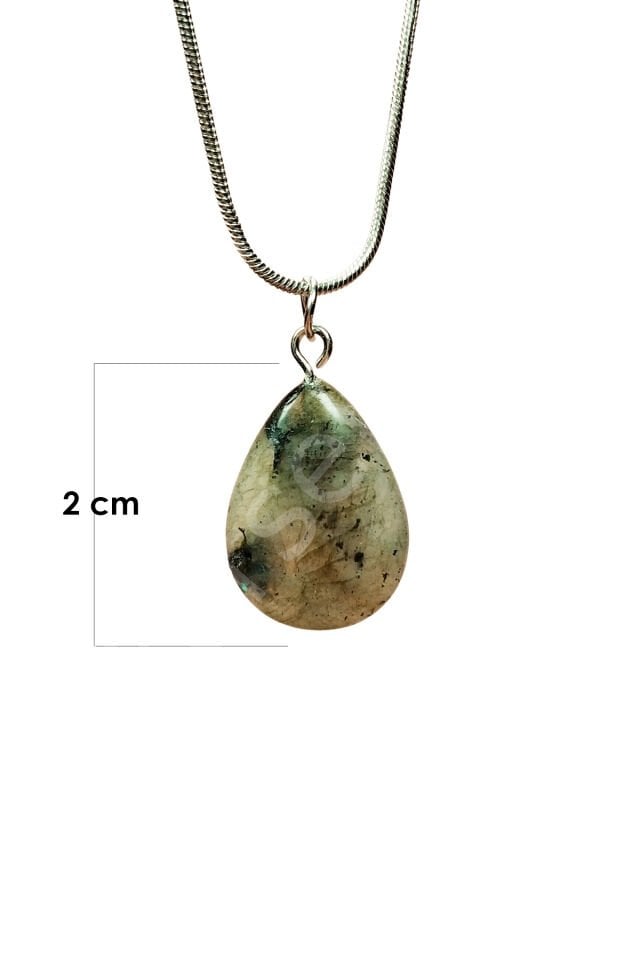 Labradorit Doğal Taşı Zincirli El Yapımı Kolye Uç: 2 cm Zincir: 20 cm Kutulu