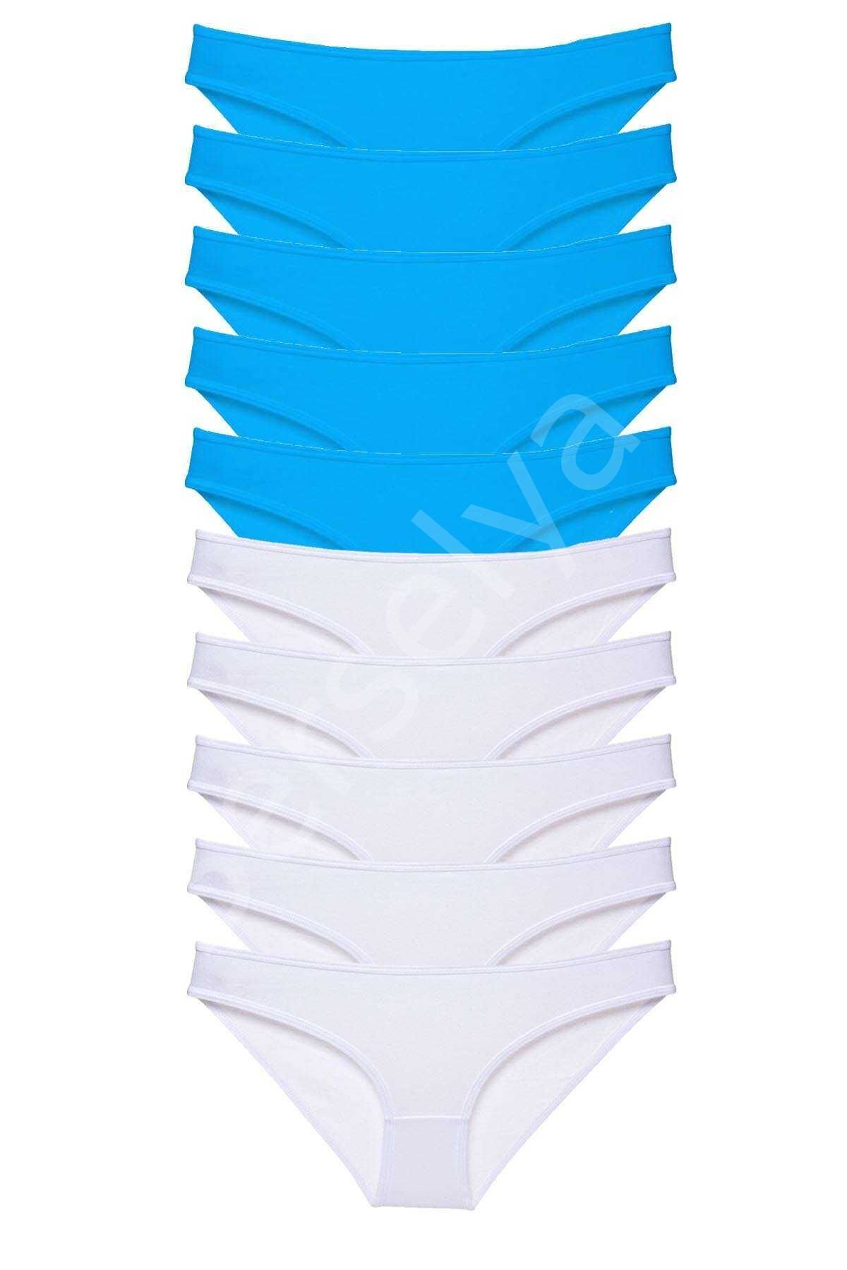 10 adet Süper Eko Set Likralı Kadın Slip Beyaz Mavi M