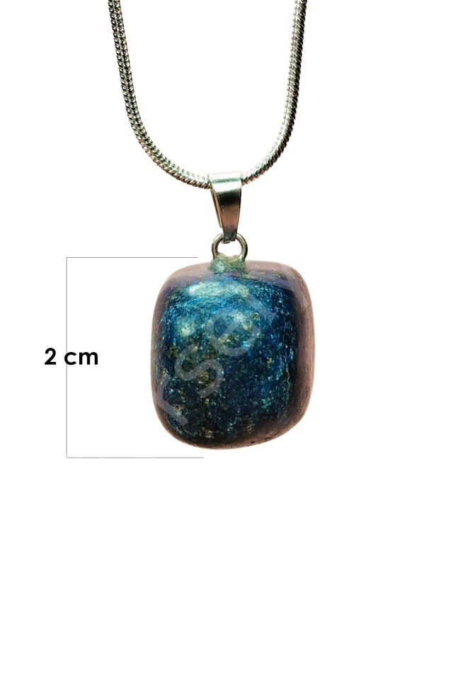 Lapis Lazuri Doğal Taşı Zincirli El Yapımı Kolye Uç: 2 cm Zincir: 20 cm Kutulu