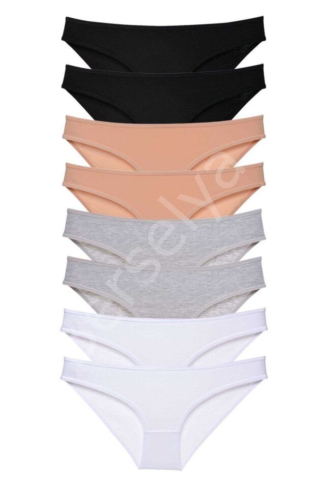 8 adet Süper Eko Set Likralı Kadın Slip Külot Siyah Ten Gri Beyaz L