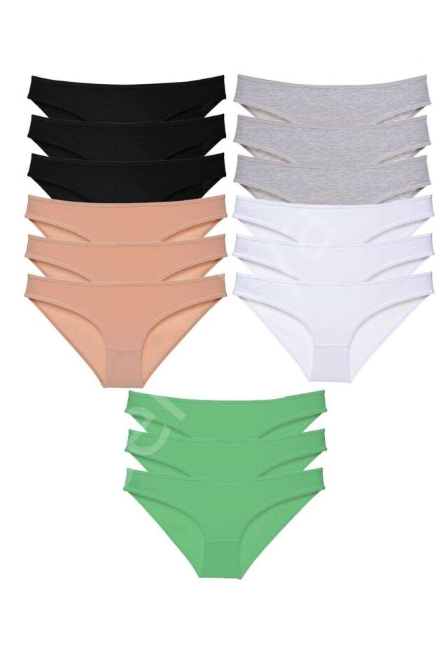 15 adet Süper Eko Set Likralı Kadın Slip Külot Siyah Ten Gri Beyaz Yeşil S