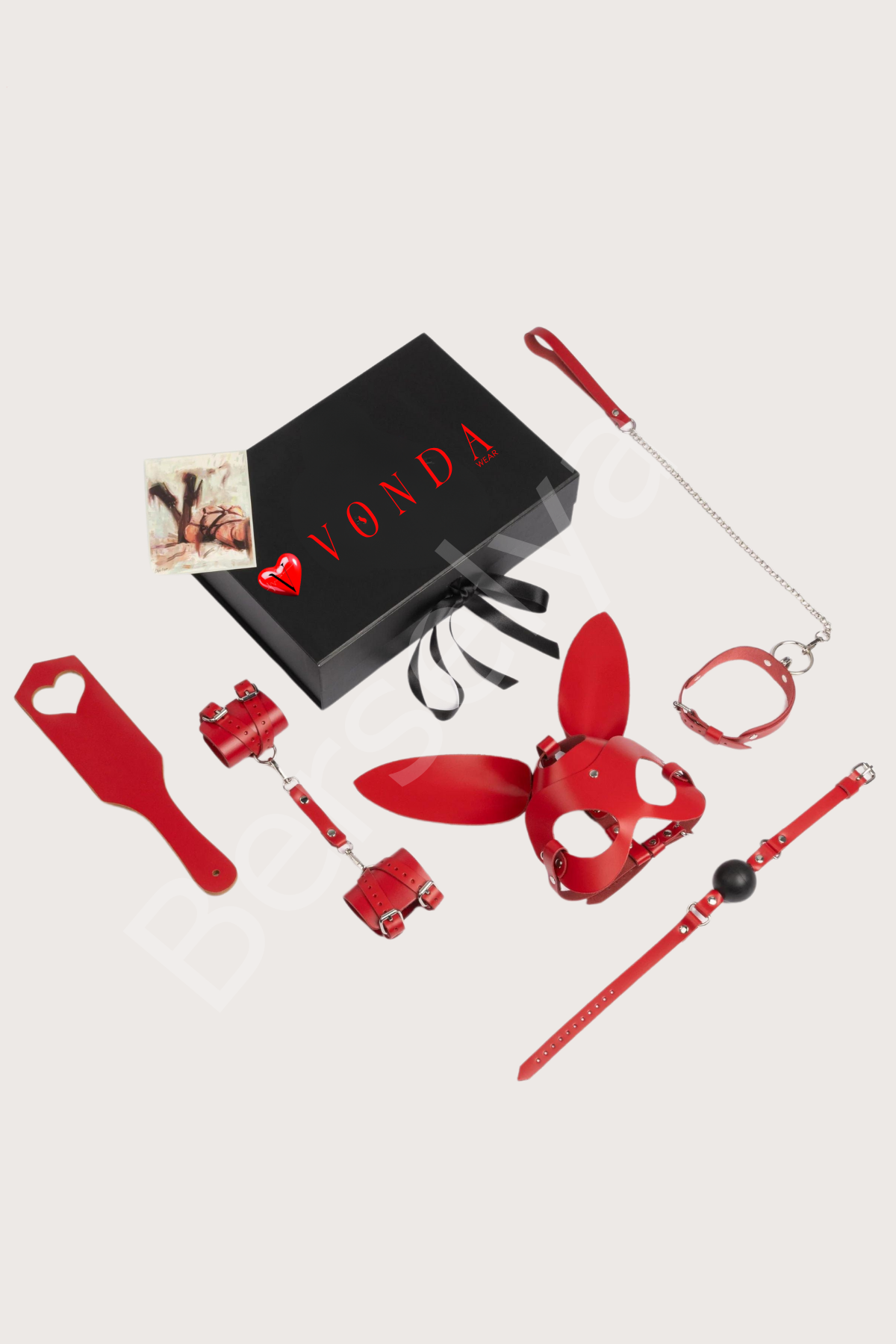7li Deri Fantezi Kırmızı Harness Set Özel Tasarım Premium Model 800712k