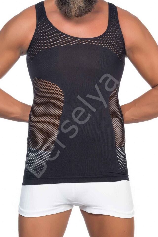 Siyah Mı Emay E1006 Fileli Erkek Korse Atlet