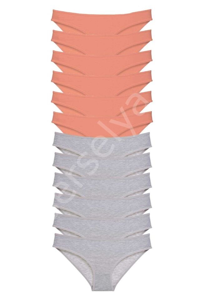 12 Adet Süper Eko Set Likralı Kadın Slip Külot Pudra Gri