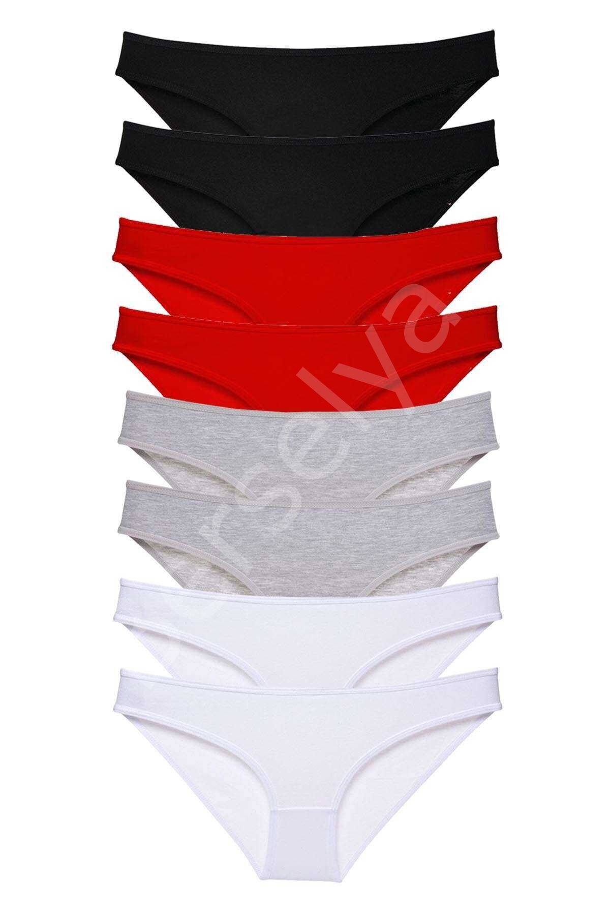 8 adet Süper Eko Set Likralı Kadın Slip Külot Siyah Kırmızı Gri Beyaz S