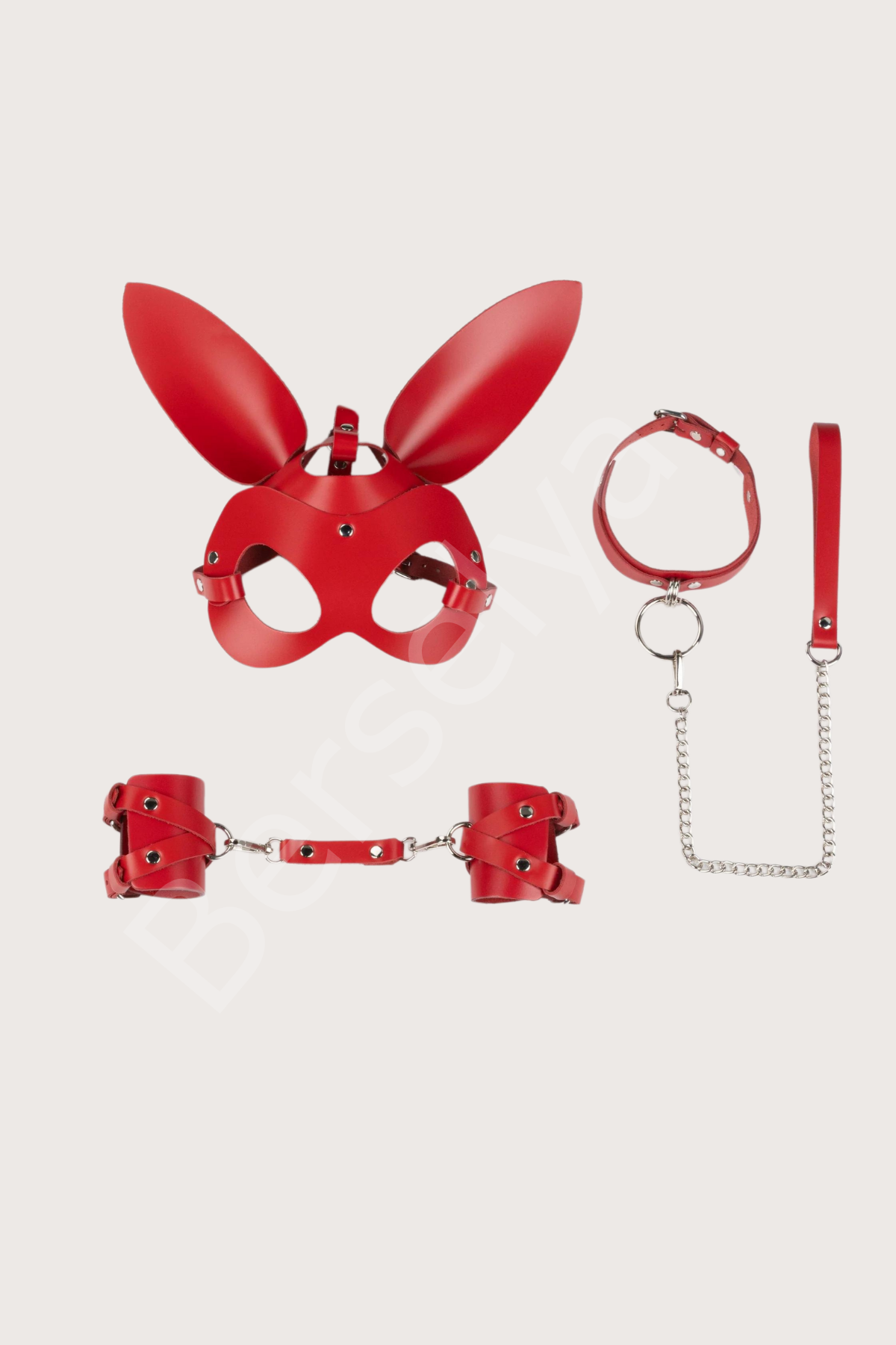 4lü Deri Fantezi Kırmızı Harness Set Özel Tasarım Premium Model 800713k
