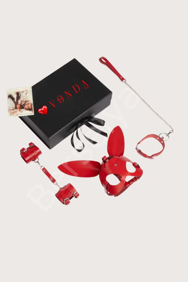4lü Deri Fantezi Kırmızı Harness Set Özel Tasarım Premium Model 800713k