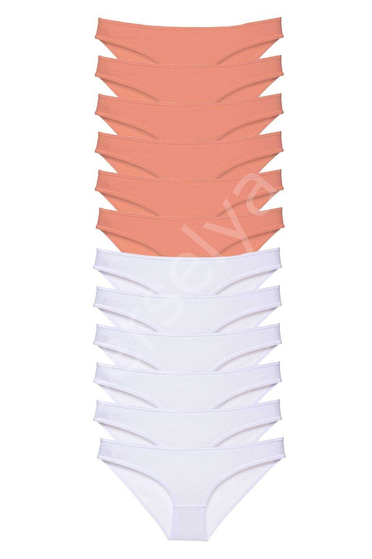 12 Adet Eko Set Likralı Kadın Slip Külot Pudra Beyaz