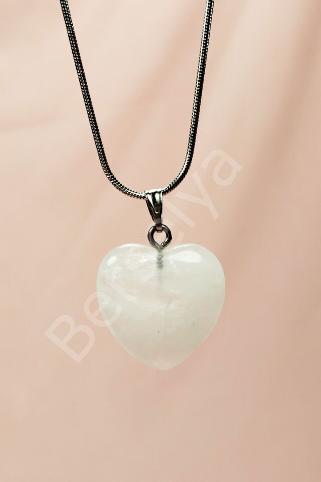 Pembe Kuvars Doğal Taşı Zincirli El Yapımı Kolye Uç: 2 cm Zincir: 20 cm Kutulu