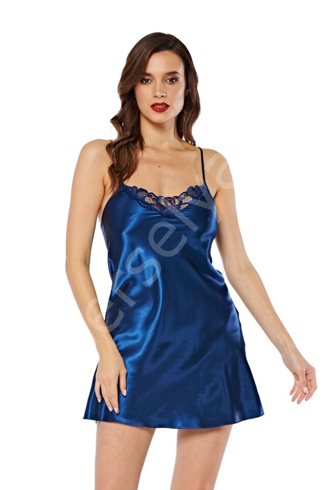 Lacivert Saten Gecelik - M-261